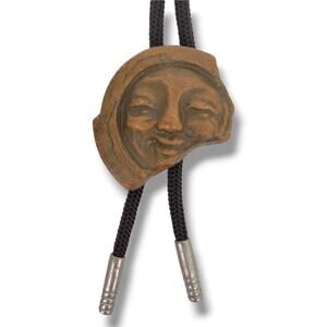 Korean Silla Dynasty Roof Tile Replica Bolo Tie Ceramic Smile Evil Protection